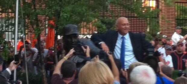 Cal with his statue
